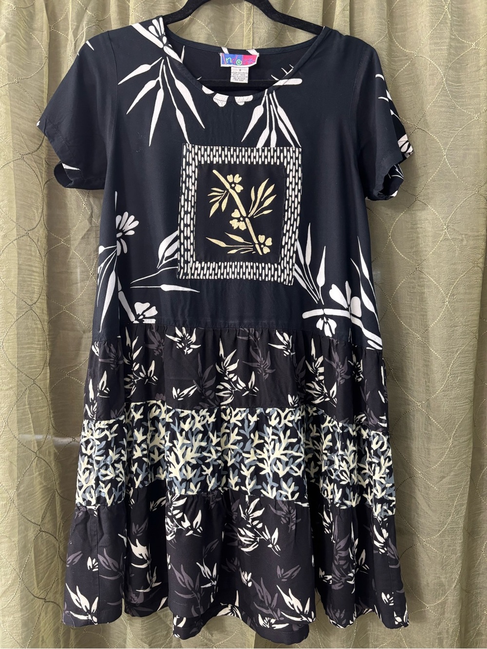 Indo Ink Black & White Floral Tiered Casual Dress